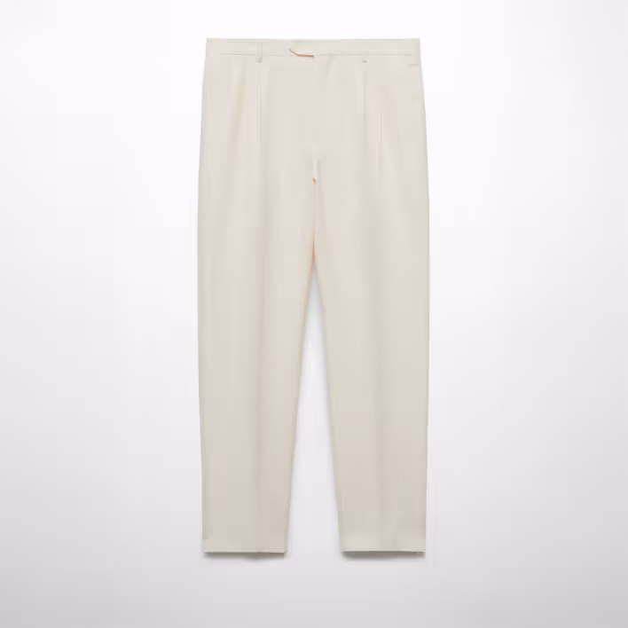 Slim-fit linen trousers with pleats, Mango