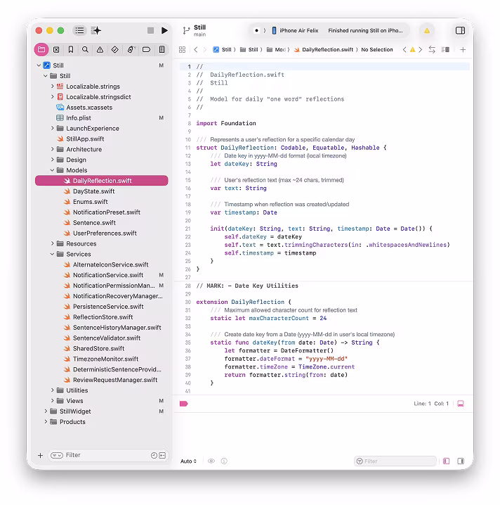 Swift source code for Still open in Xcode