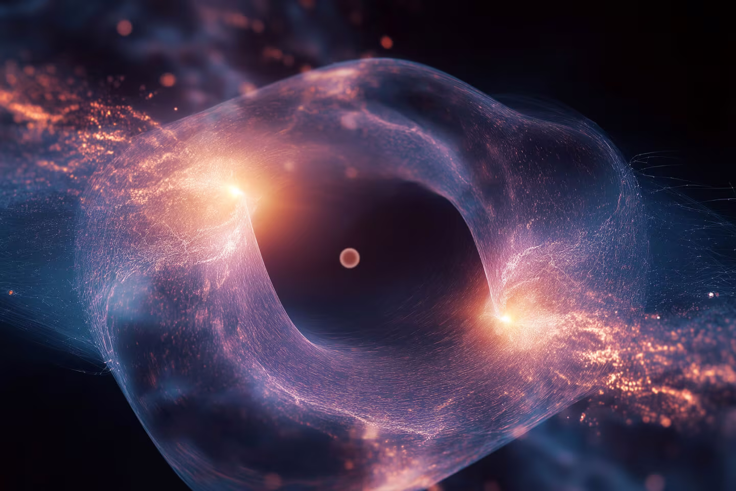 Swirling cloud of light around a small glowing point in space