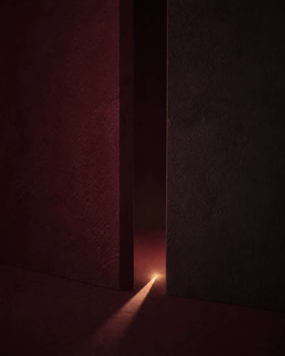 Light falling through a narrow gap between dark walls