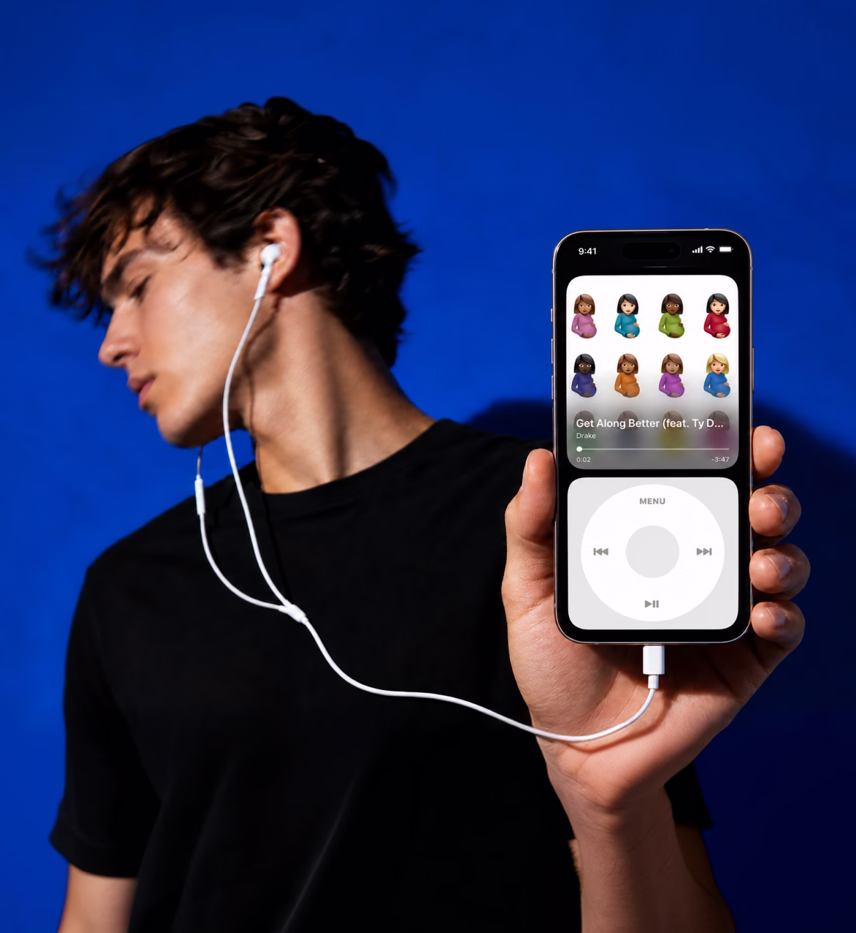 Someone using ClickWheel with wired earphones