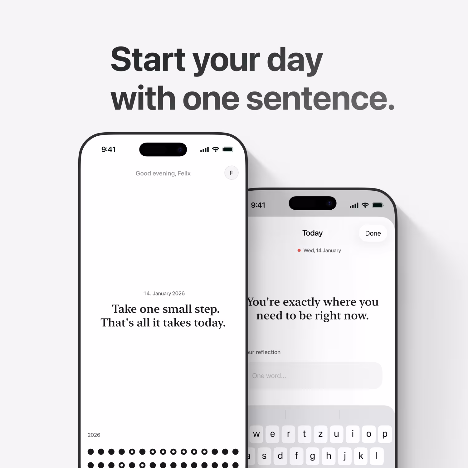 Two Still screens: the daily sentence and the reflection field